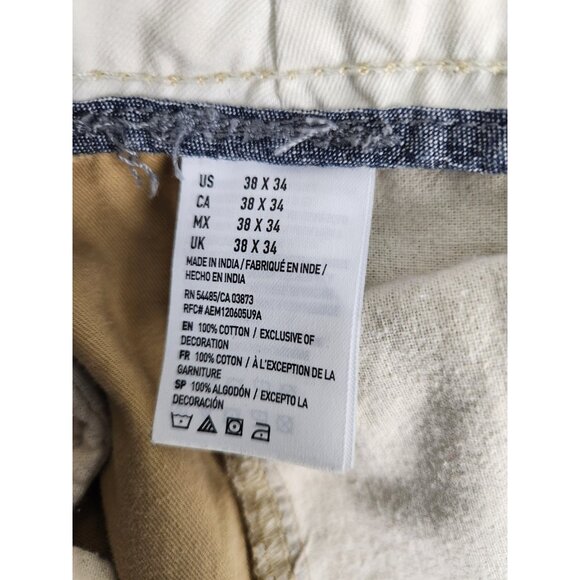 American Eagle Mens Original Straight 38x34 Tan Chino Pants Khaki Skate Cotton - Picture 14 of 16